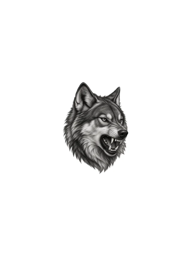 Snarling Black Grey Wolf Tattoo clean design