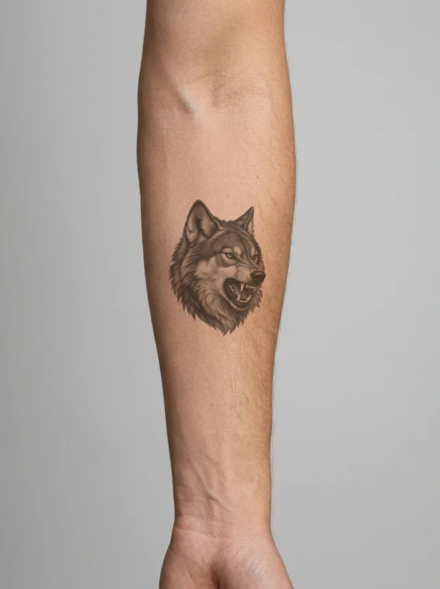 Snarling Black Grey Wolf Tattoo on-skin preview