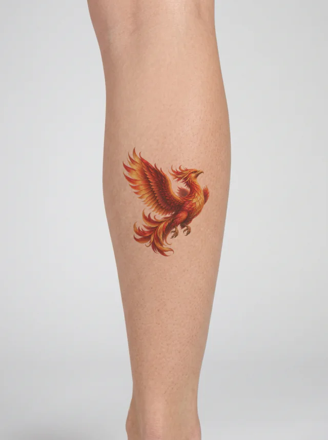 Color Realism Phoenix Calf Tattoo on-skin preview