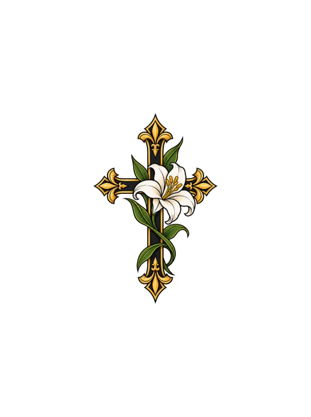 Cross Lily Tattoo clean design