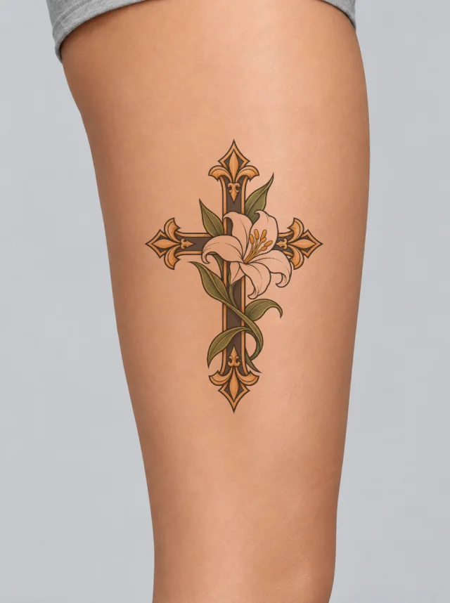 Cross Lily Tattoo on-skin preview