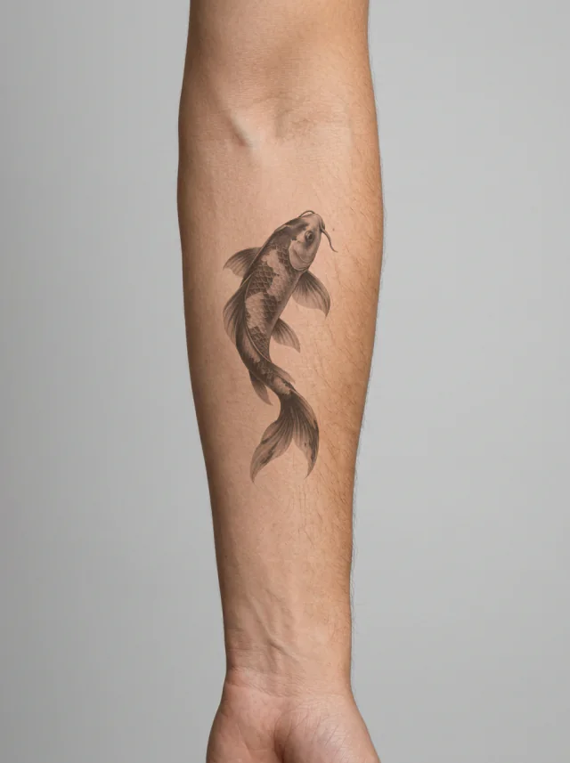 Ascending Greywash Koi Tattoo on-skin preview