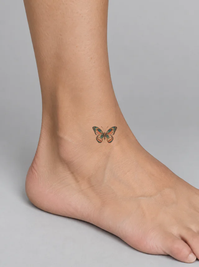 Illustrative Butterfly Ankle Tattoo on-skin preview