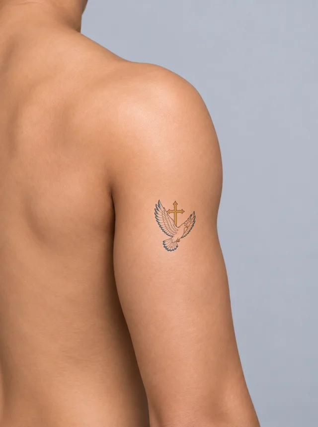 Dove Cross Tattoo on-skin preview