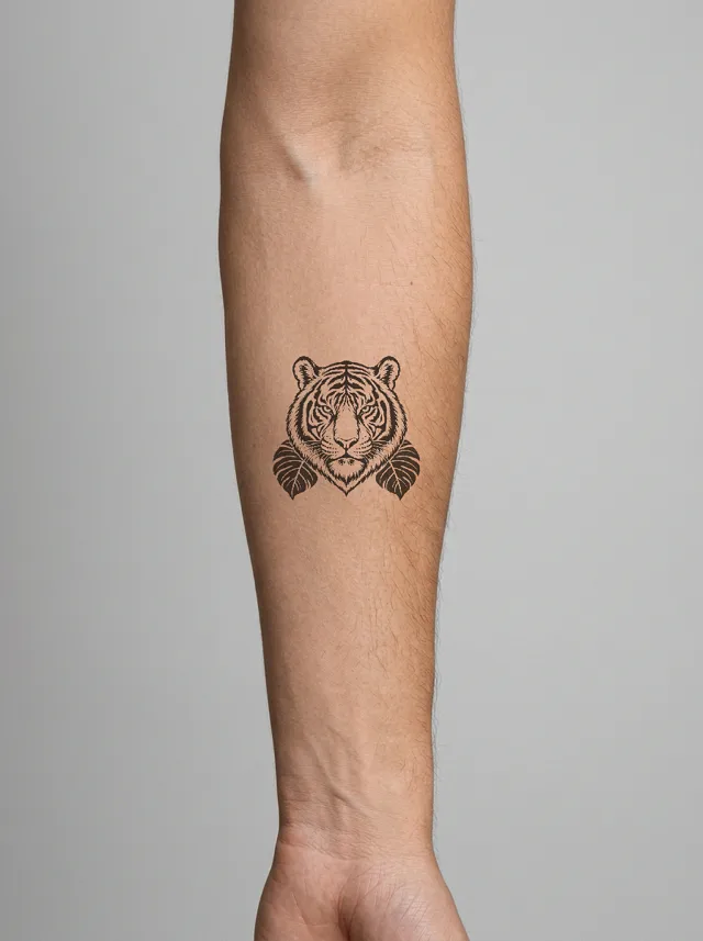 Blackwork Tiger Forearm Tattoo on-skin preview