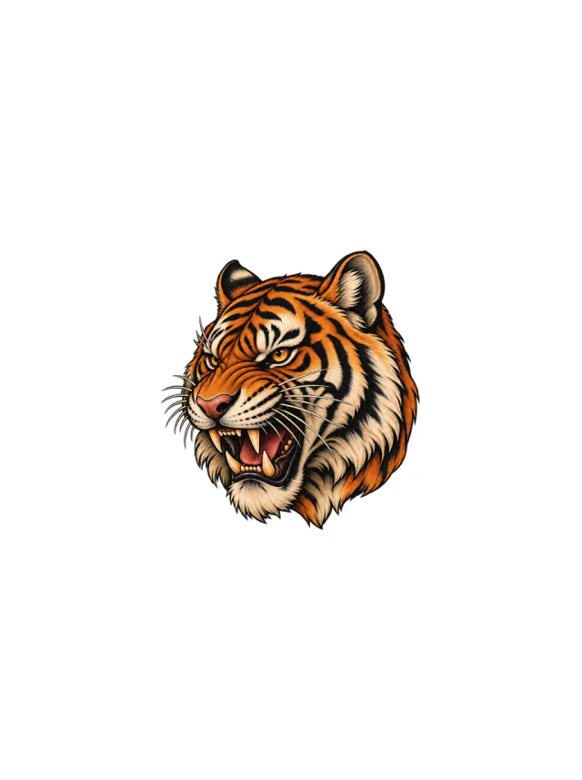 Snarling Tiger Neo-Traditional Tattoo clean design