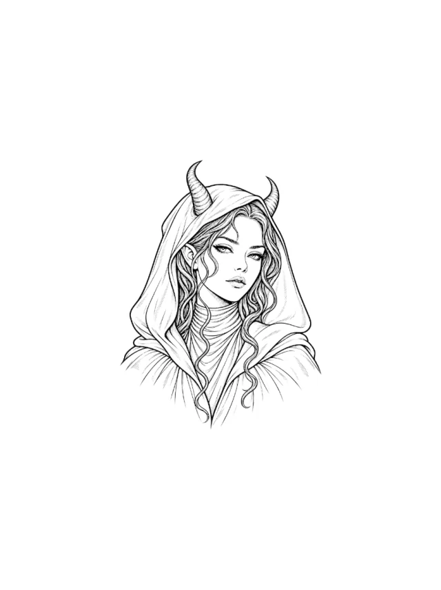 Succubus Veiled Portrait Tattoo clean design