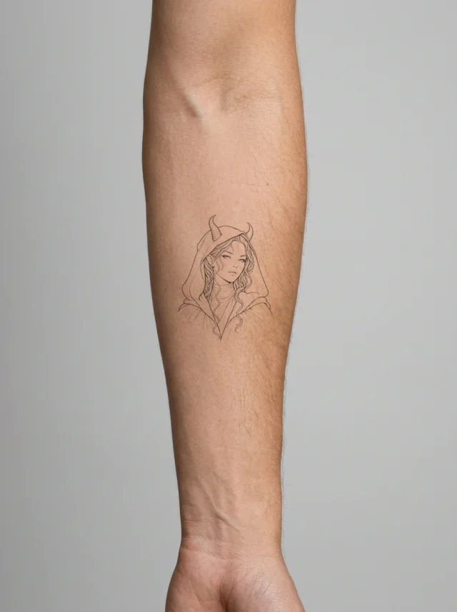 Succubus Veiled Portrait Tattoo on-skin preview