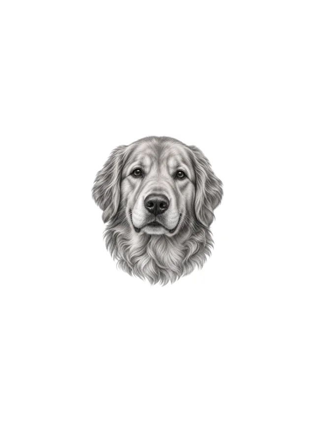 Black and Grey Golden Retriever Tattoo clean design