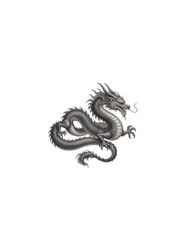 Coiled Grey Eastern Dragon Tattoo clean design
