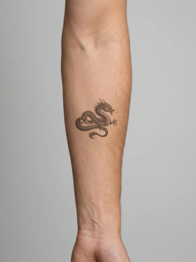 Coiled Grey Eastern Dragon Tattoo on-skin preview