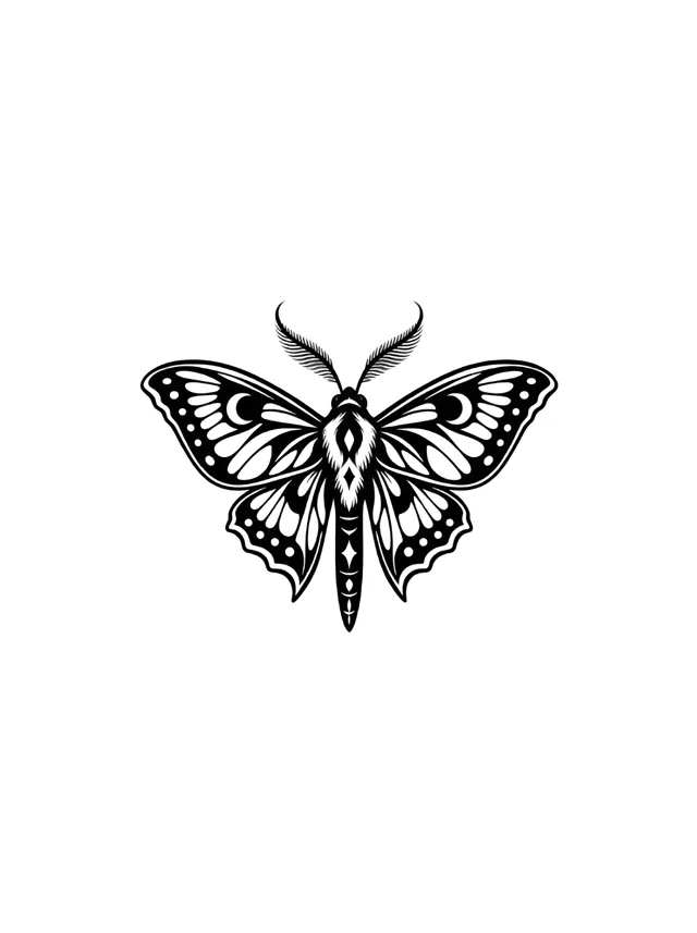Blackwork Moth Spine Tattoo clean design