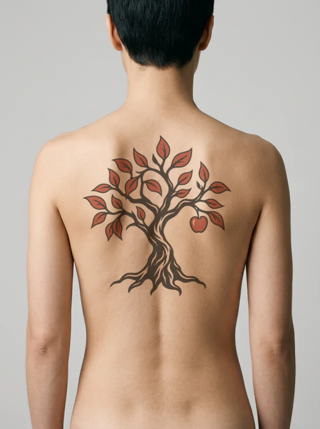 Poison-Tree Tattoo Emblem with Rust-Red Leaves Tattoo on-skin preview