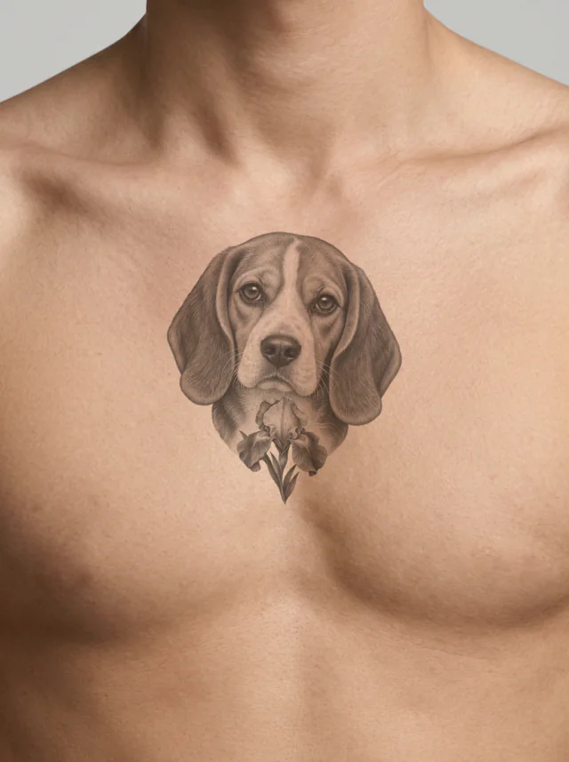 Black and Grey Beagle Tattoo on-skin preview