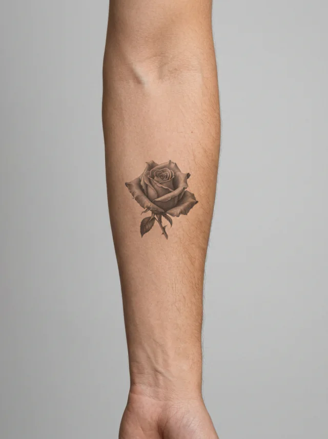 Tatuagem de rosa no braço, aplicada na pele