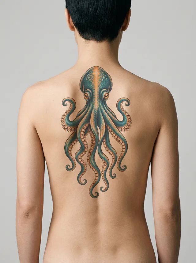 Illustrative Octopus Spine Tattoo on-skin preview
