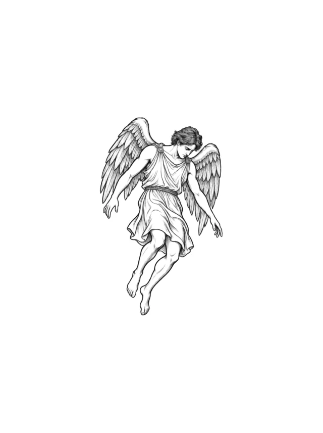 Icarus Folded Wing Descent Tattoo clean design