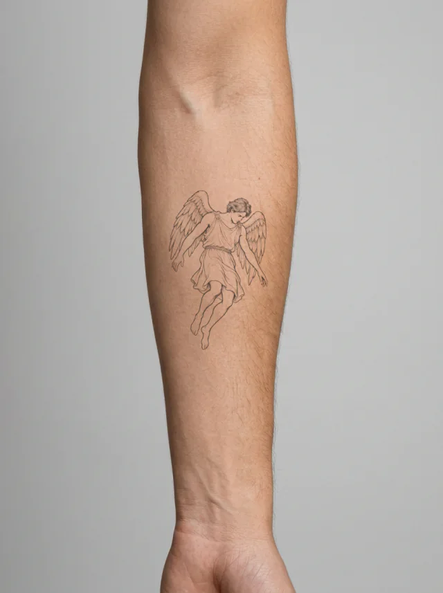 Icarus Folded Wing Descent Tattoo on-skin preview