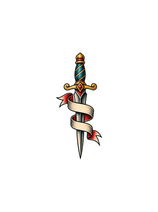Old School Dagger and Ribbon Inner Wrist Tattoo clean design