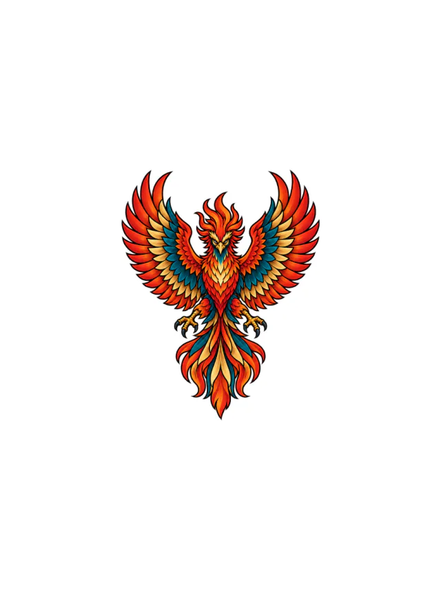 Neo-Traditional Spread Phoenix Thigh Tattoo clean design