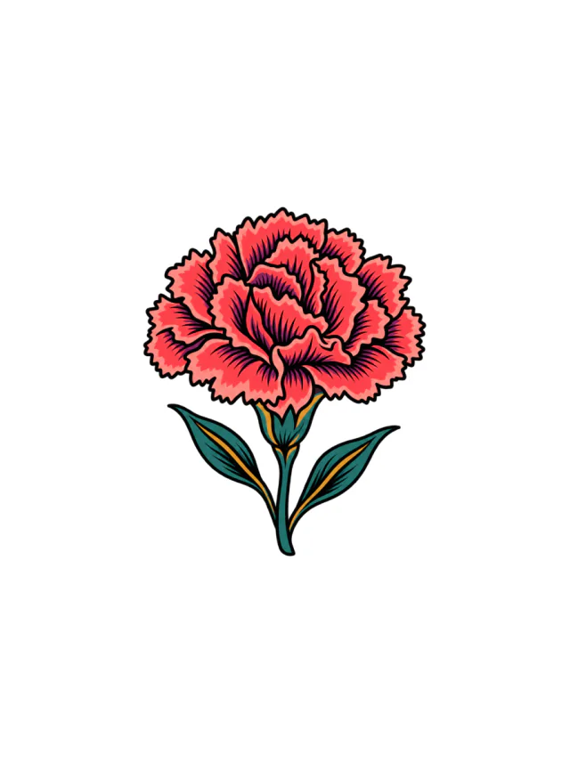 Carnation Round Bloom Emblem Tattoo clean design