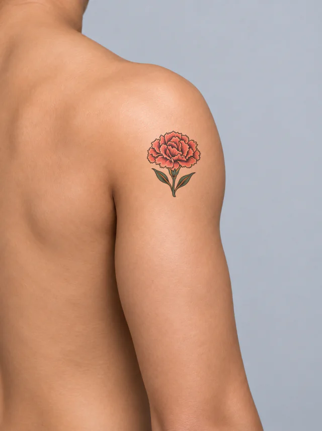Carnation Round Bloom Emblem Tattoo on-skin preview