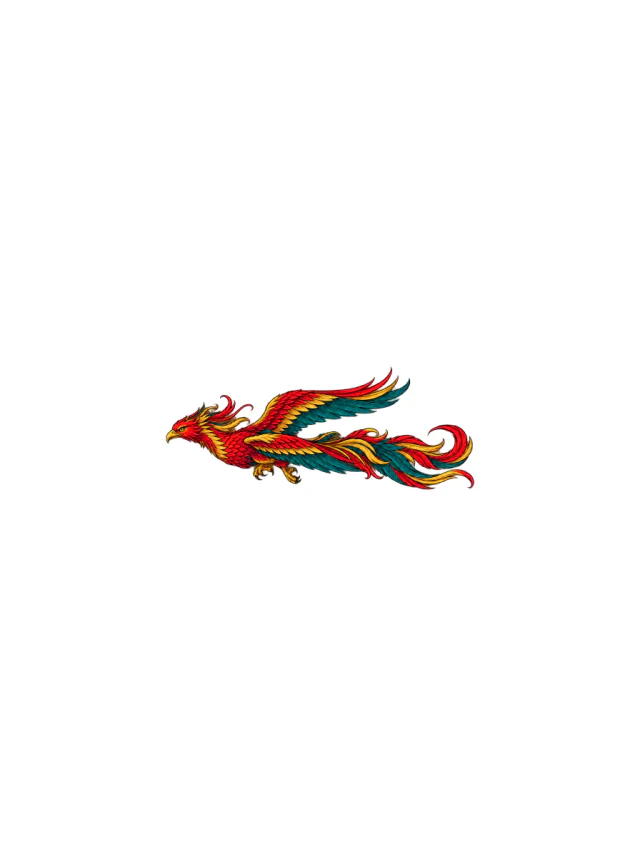 Colorful Gliding Phoenix Forearm Tattoo clean design