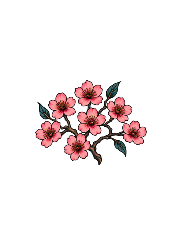 Cherry Blossom Fan Branch Tattoo clean design