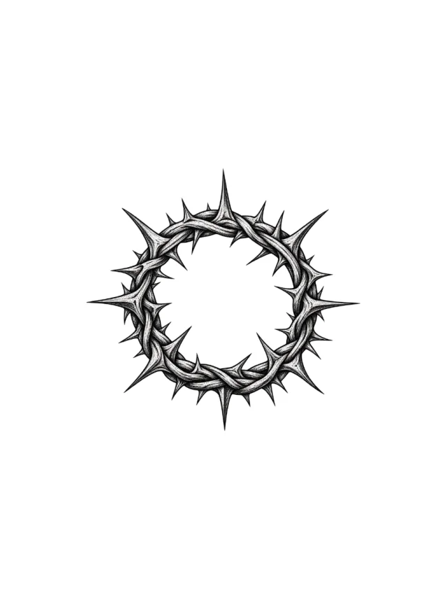 Engraved Circular Crown of Thorns with Alternating Long and Short Thorns Tattoo clean design