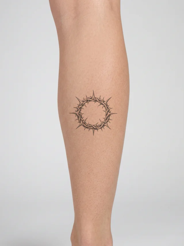 Engraved Circular Crown of Thorns with Alternating Long and Short Thorns Tattoo on-skin preview