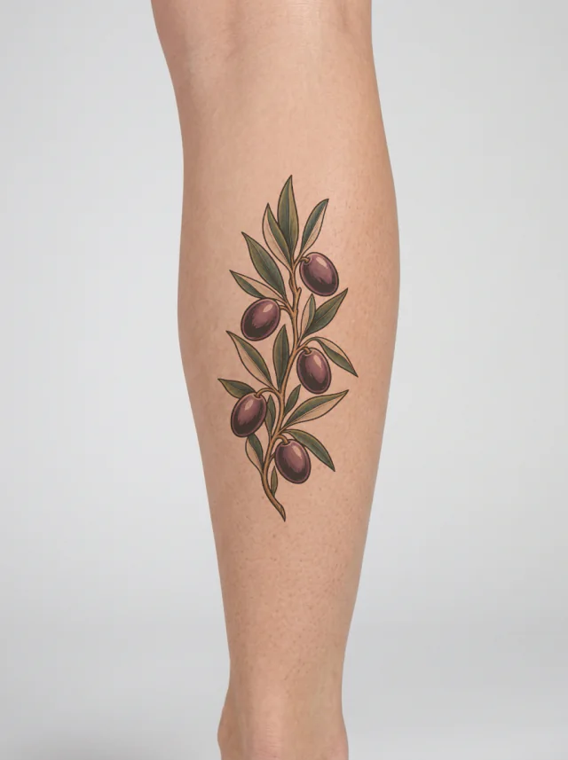 Olive Fruit Spray Tattoo on-skin preview