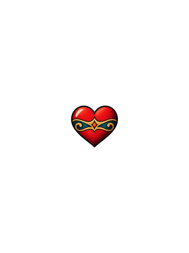 Old School Red Heart Face Tattoo clean design
