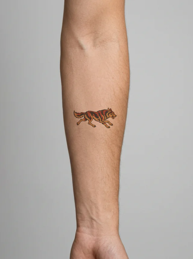 Running Traditional Wolf Tattoo on-skin preview