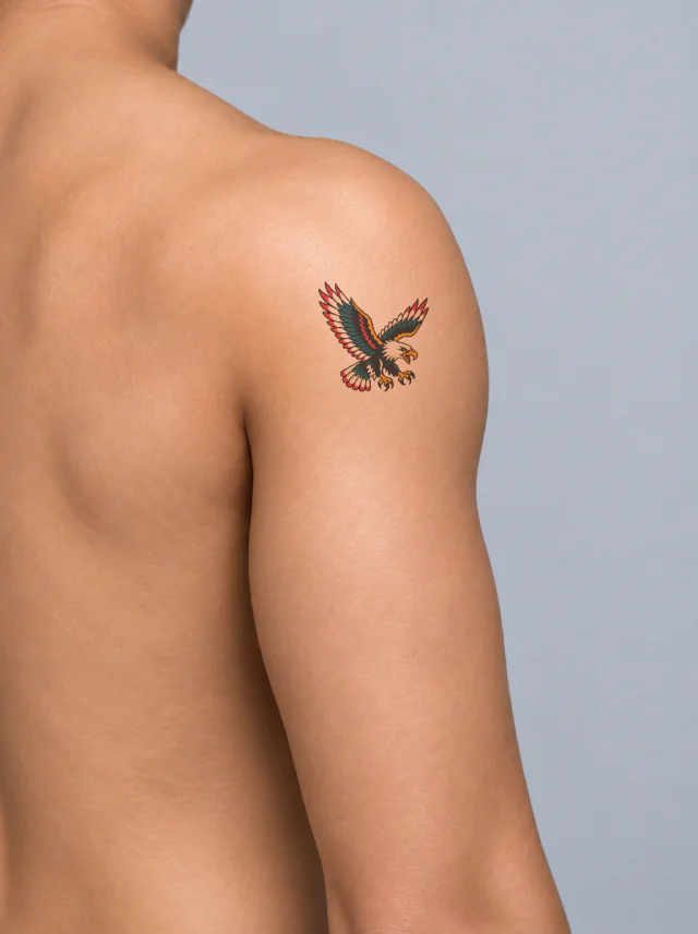Old-School Color Eagle Upper Arm Tattoo on-skin preview on the shoulder template
