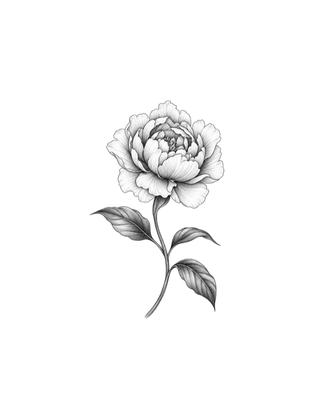Single stem peony tattoo clean design