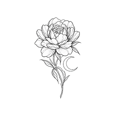 Peony and Crescent Moon Patchwork Tattoo planner element