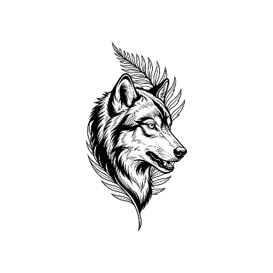 Wolf Head and Fern Patchwork Tattoo planner element