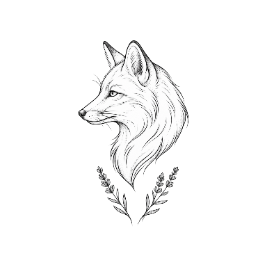 Fox Profile and Lavender Sprigs Patchwork Tattoo planner element