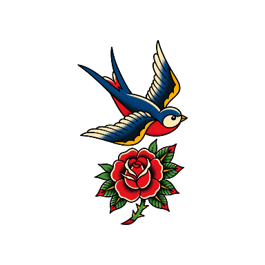 Swallow and Red Rose Patchwork Tattoo planner element