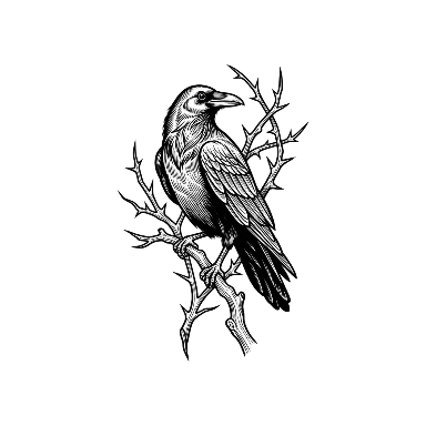 Engraving Raven Back Tattoo planner element
