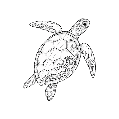 Fine Line Sea Turtle With Wave Details Patchwork Tattoo planner element
