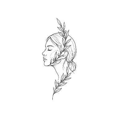 Woman’s Side Profile and Olive Branch Patchwork Tattoo planner element