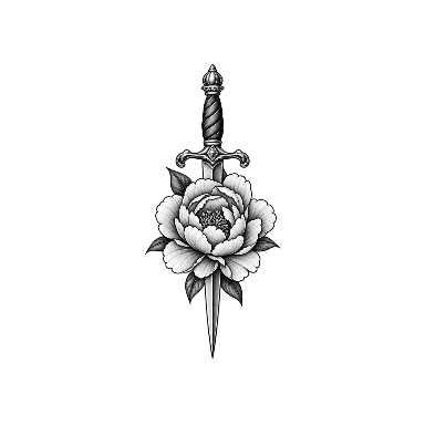 Blackwork Peony and Dagger Tattoo planner element