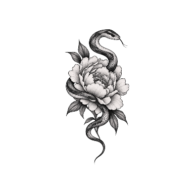 Snake and Peony Lower Leg Tattoo planner element