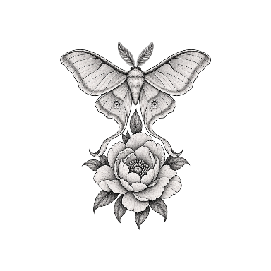 Luna Moth and Peony Back Tattoo planner element