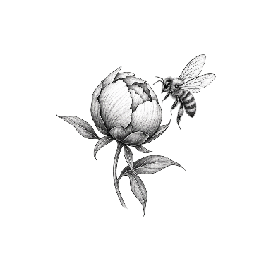 Small Peony Bud and Bee Wrist Tattoo planner element