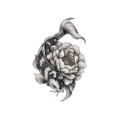 Koi and Peony Lower Leg Tattoo planner element