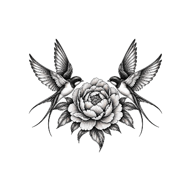 Swallows and Peony Chest Tattoo planner element