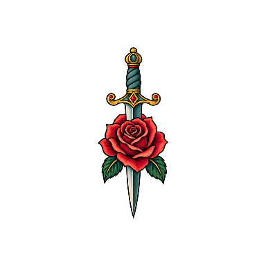 Neo-Traditional Color Dagger and Rose Forearm Tattoo planner element
