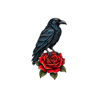 Neo-Traditional Raven and Rose Forearm Tattoo planner element
